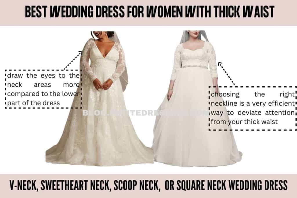 V-Neck, Sweetheart Neck, Scoop Neck, or Square Neck Wedding Dress