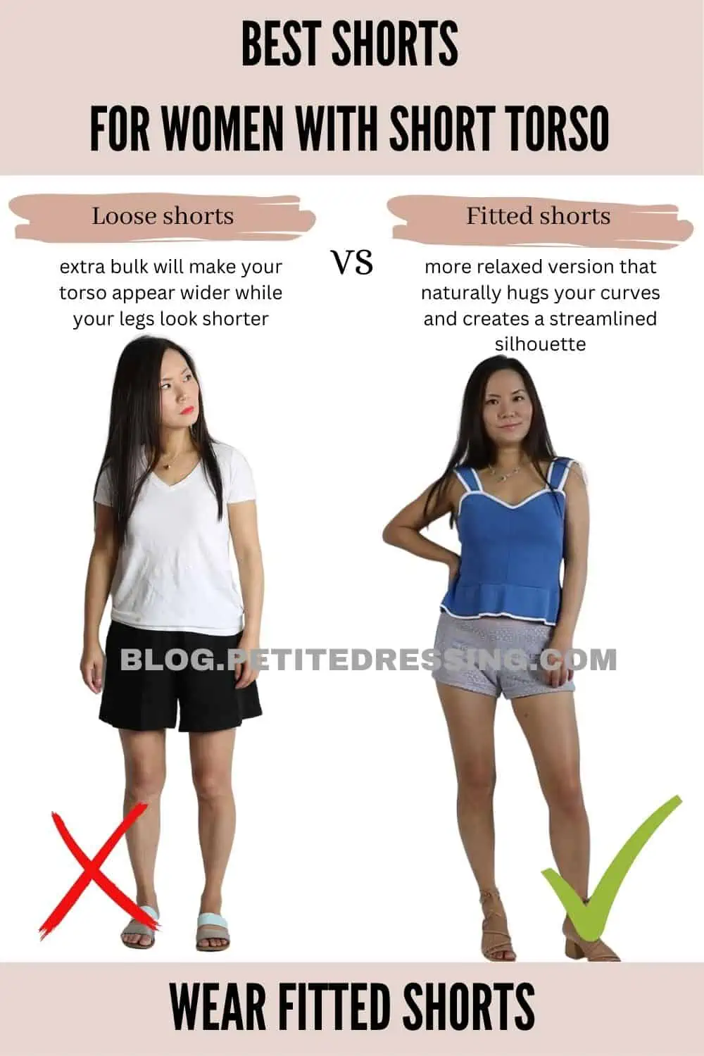 Shorts guide for women with a short torso