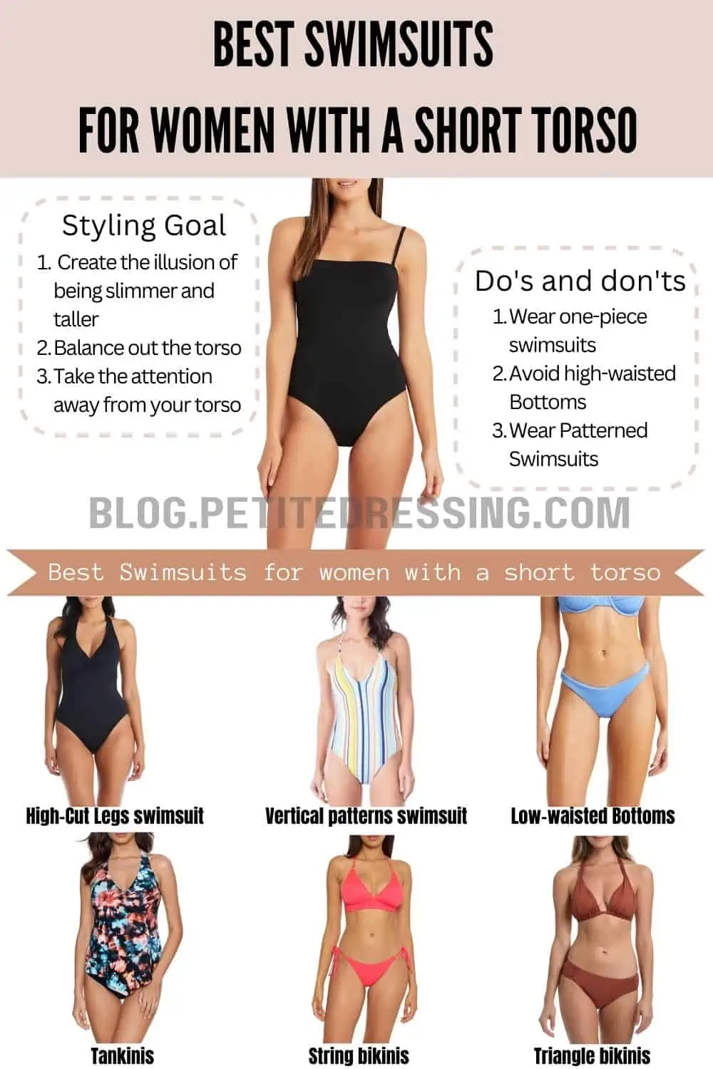 Swimsuits guide for women with a short torso