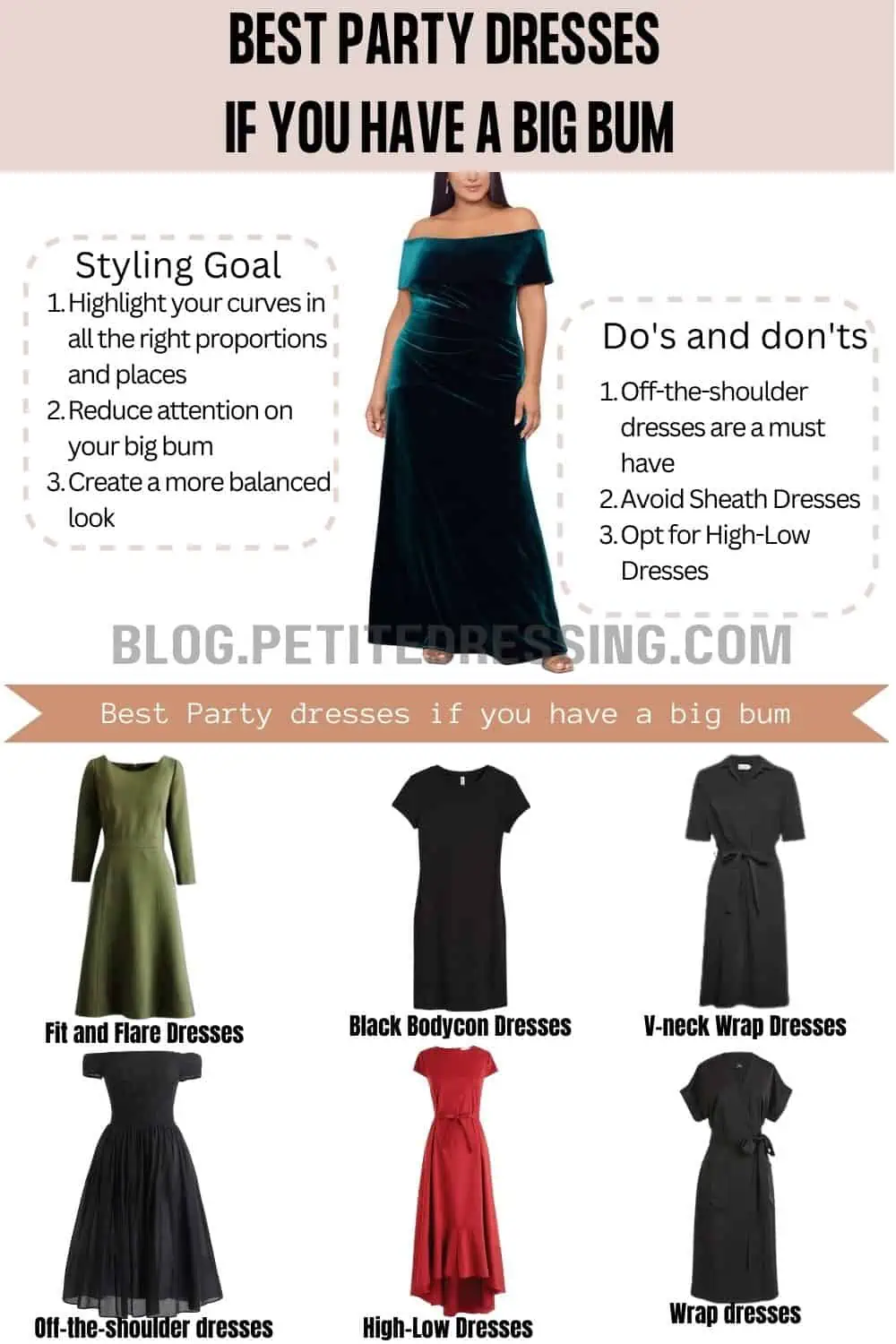 Party dresses guide if you have a big bum - Petite Dressing