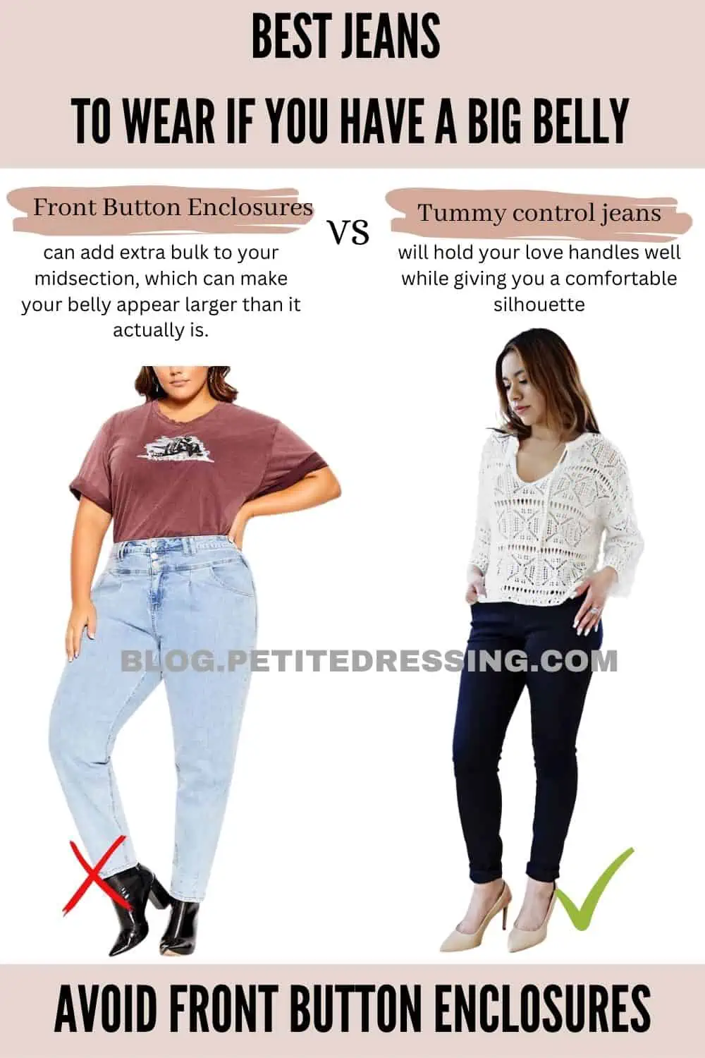 Best Jeans to wear if you have a Big Belly - Petite Dressing