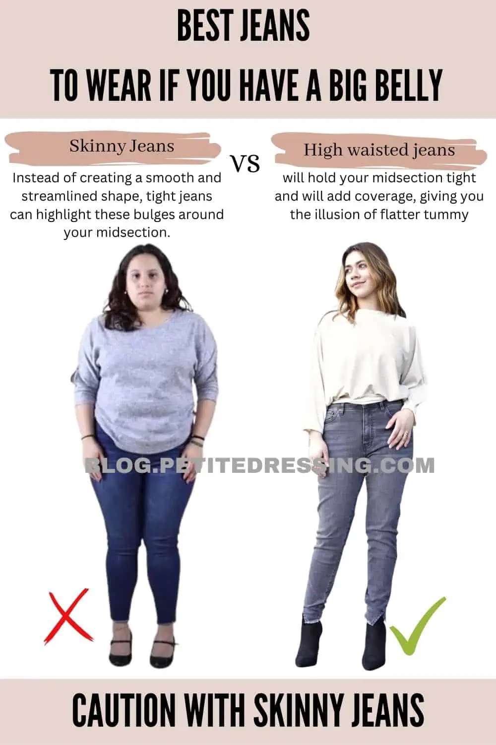 Best Jeans to wear if you have a Big Belly - Petite Dressing