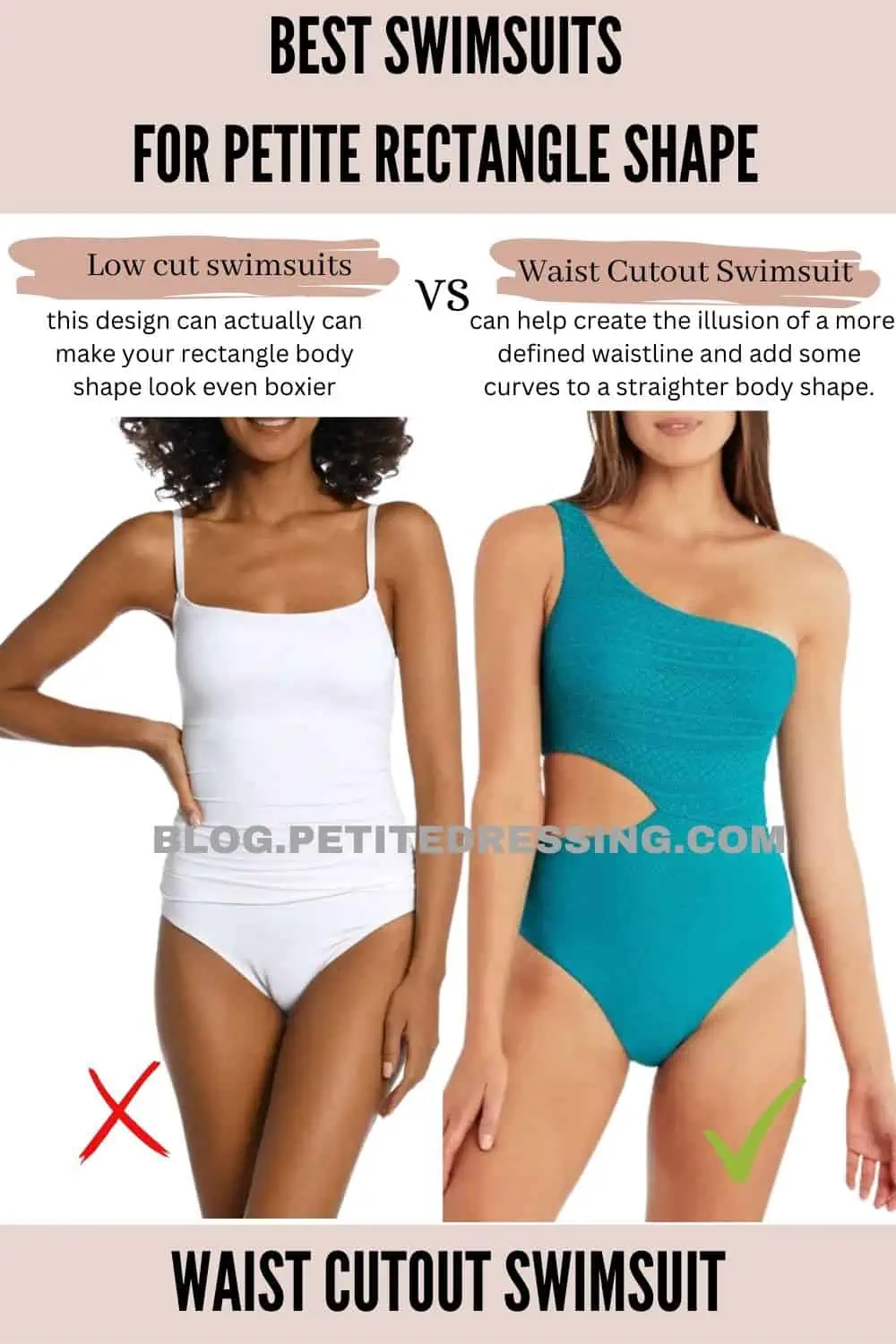 Swimsuit Style Guide for Petite Rectangle Shape - Petite Dressing