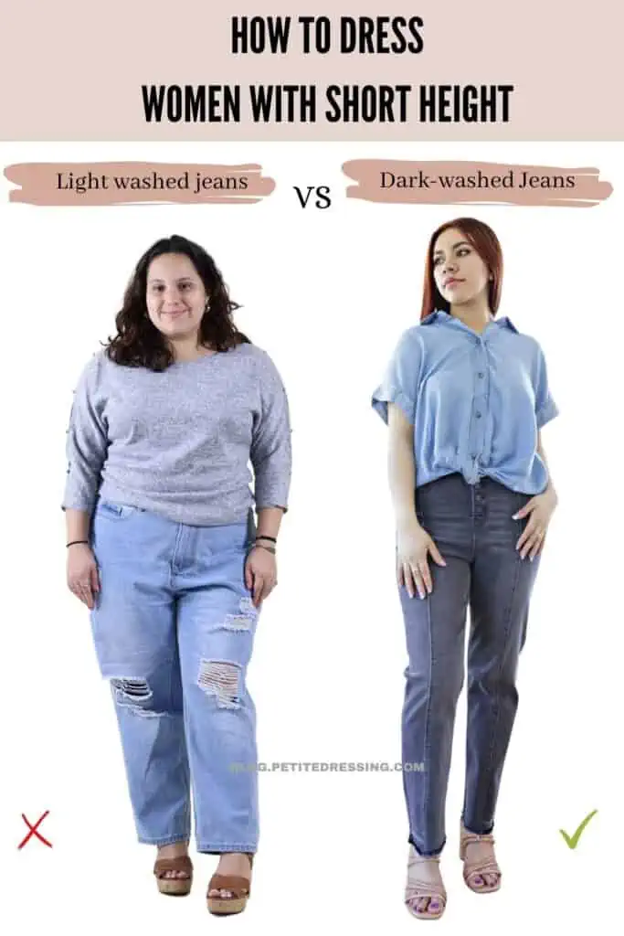 How to dress Women with Short Height-Dark-washed Jeans