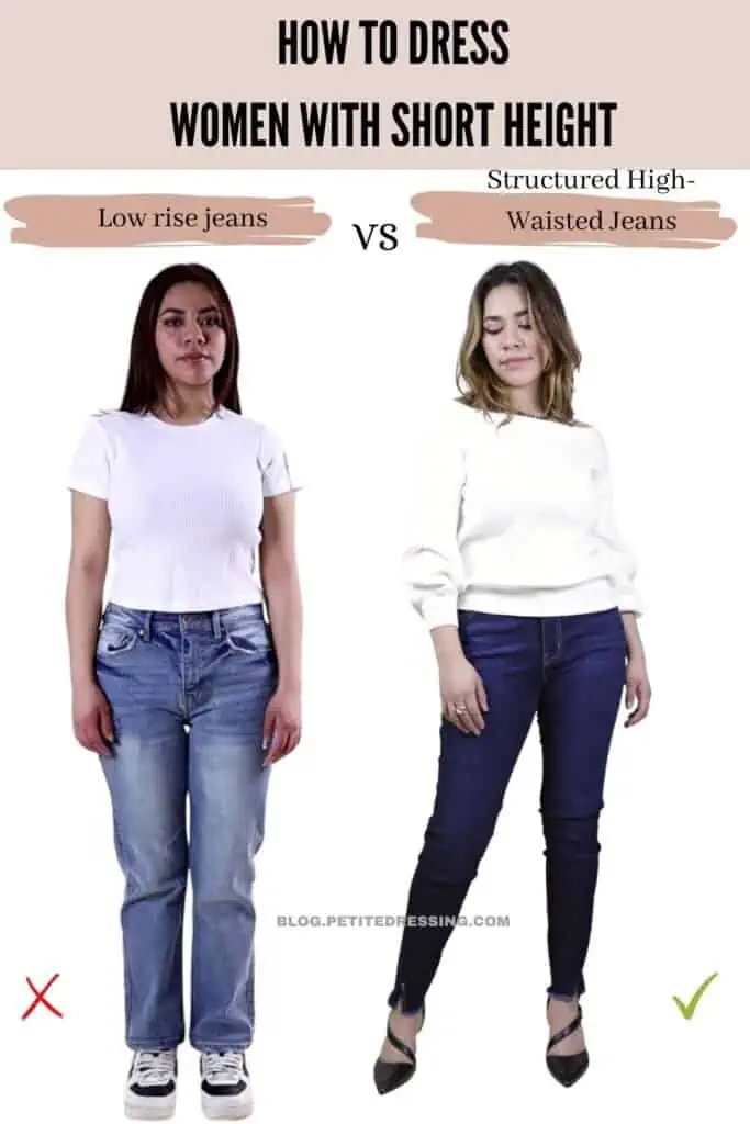 How to dress Women with Short Height- Structured High-Waisted Jeans