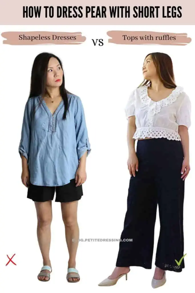 How to dress pear with SHORTLEGS-Wide Legs- Enhance your Bust with Ruffles