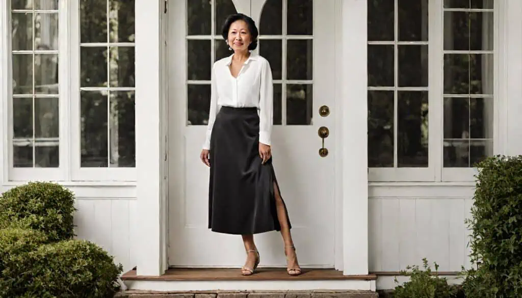 how to look good in your 60s - midi skirts with slit
