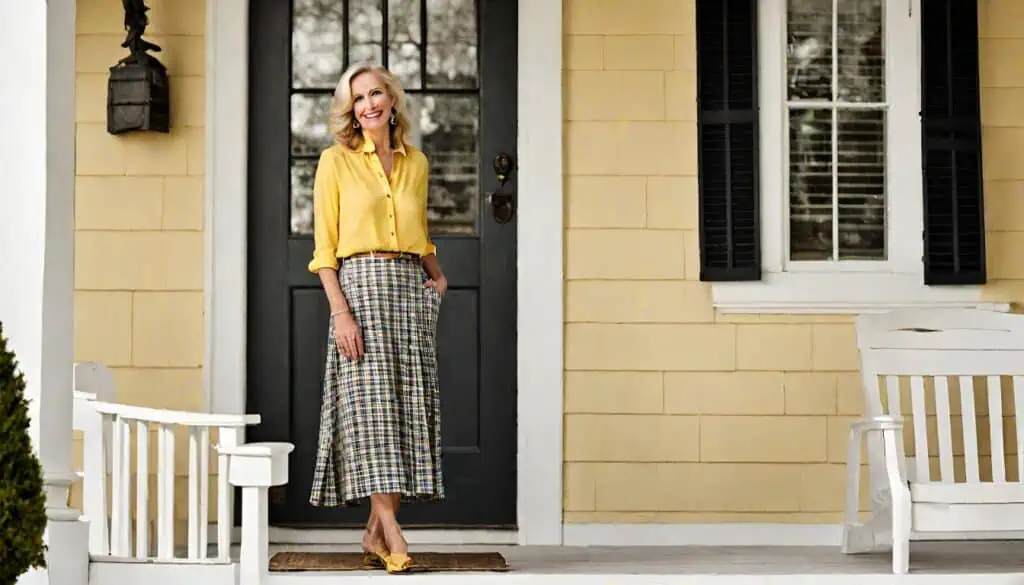 how to look good in your 60s - plaid skirt