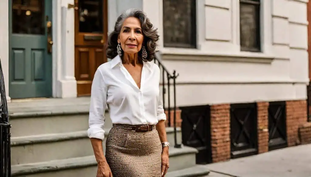 how to look good in your 60s - tweed skirt