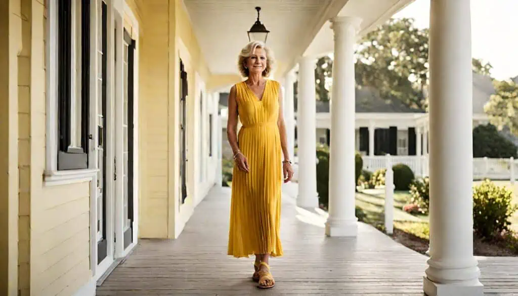 how to look good in your 60s - pleated maxi dress