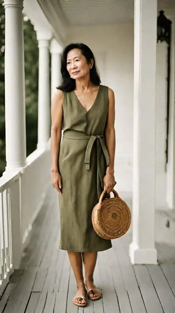 Graudation outfits for mom olive green linen dress