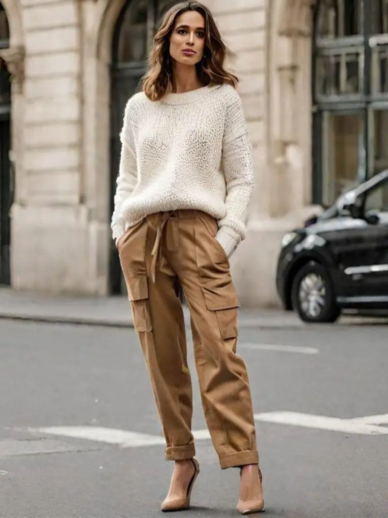 Cargo Pants outfit with Chunky Knit Pullover