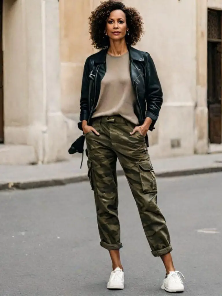 Cargo Pants outfit with Leather Jacket