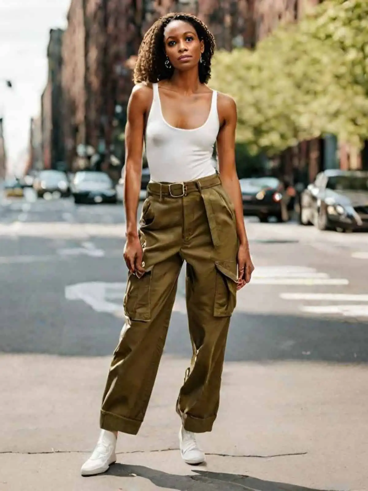 Brown Cargo Pants with White and Red Shoes Outfits (40 ideas