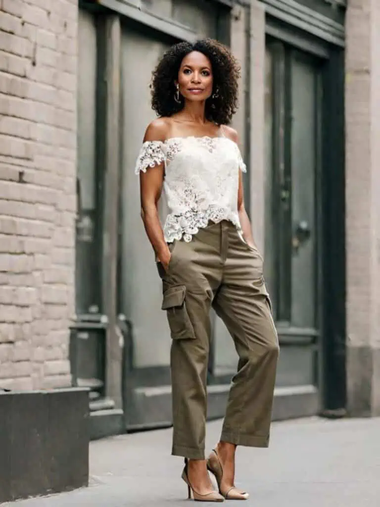 Cargo Pants outfit with Off-the-shoulder Top 
