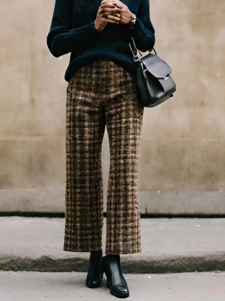 Plaid pants outfits with Black Ankle Boots