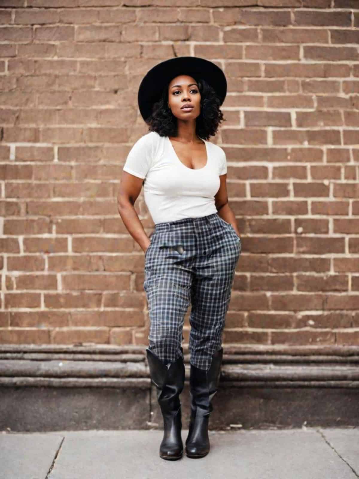 Plaid pants outfits with Crop Top