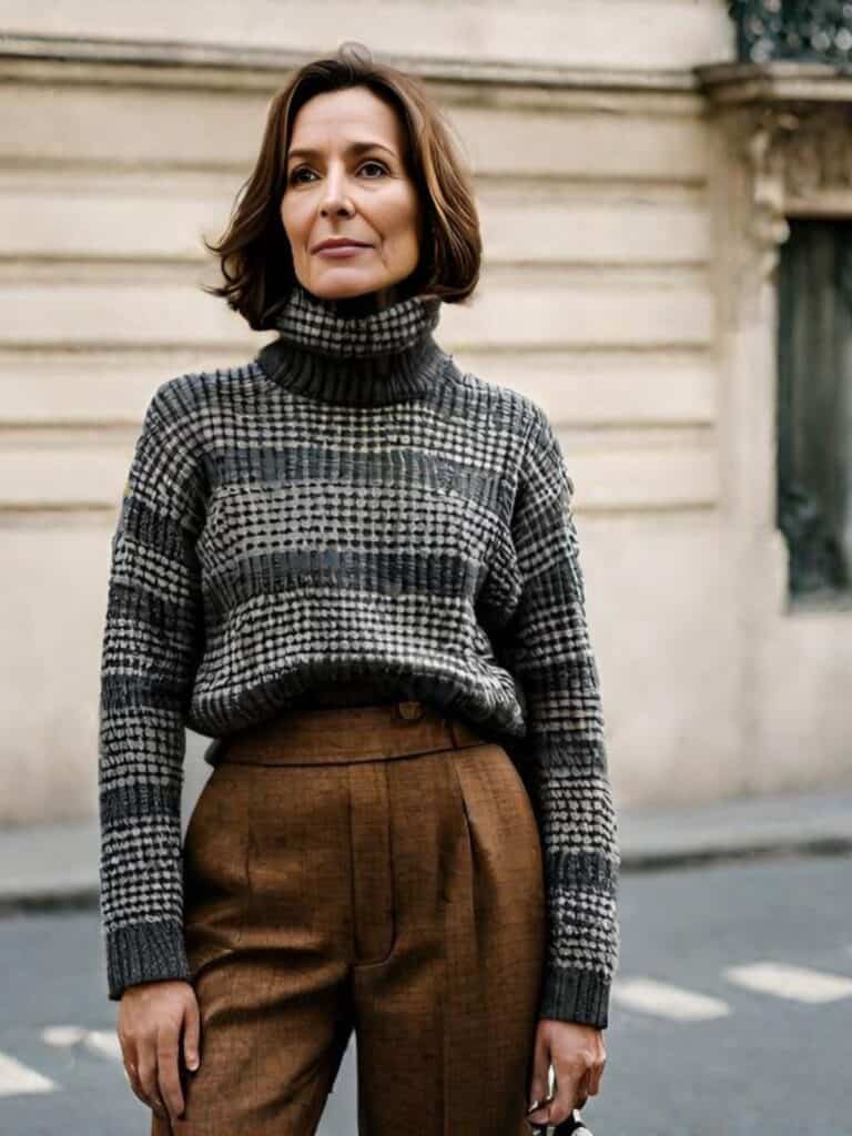 Plaid pants outfits with Plaid Turtleneck