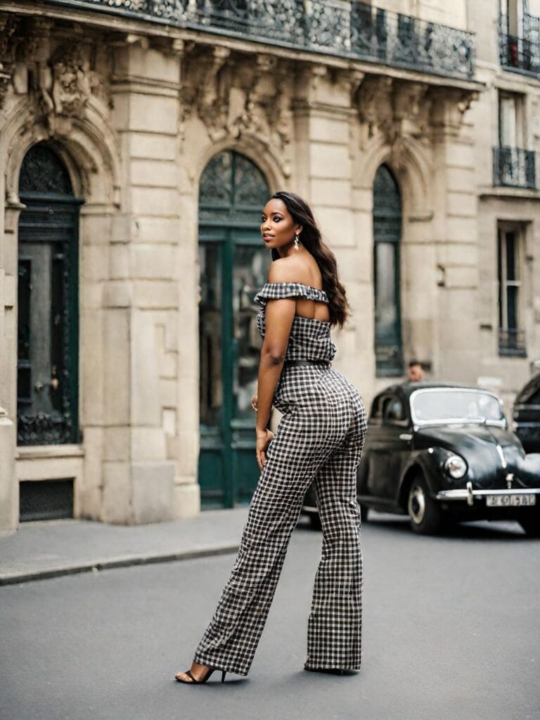 Plaid pants outfits with Printed Top