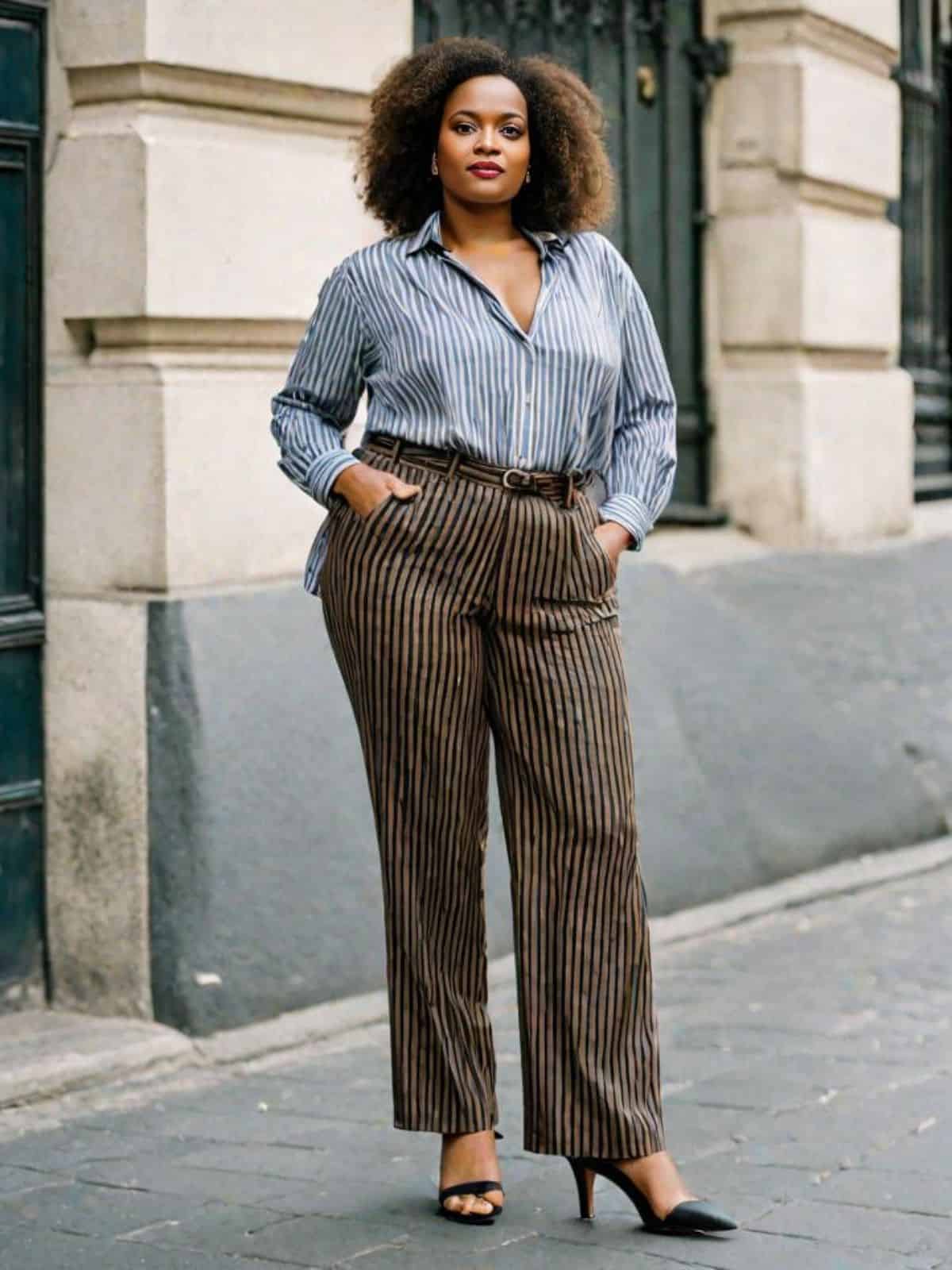 Plaid pants outfits with Striped Button Down