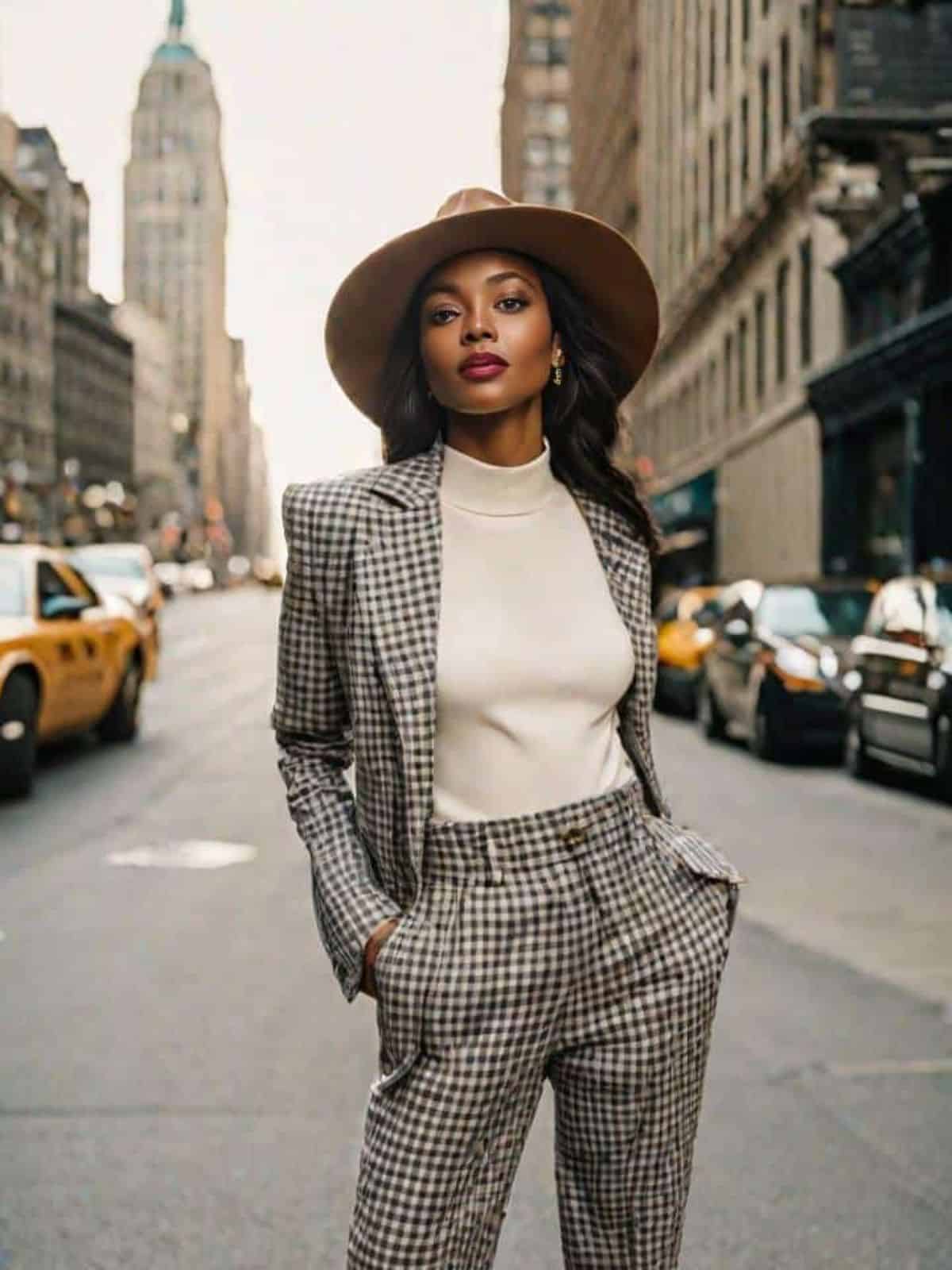 Plaid pants outfits with White Turtleneck