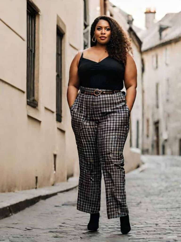 20 Stylish Ways to Wear Plaid Pants in 2024-Wear with a Camisole