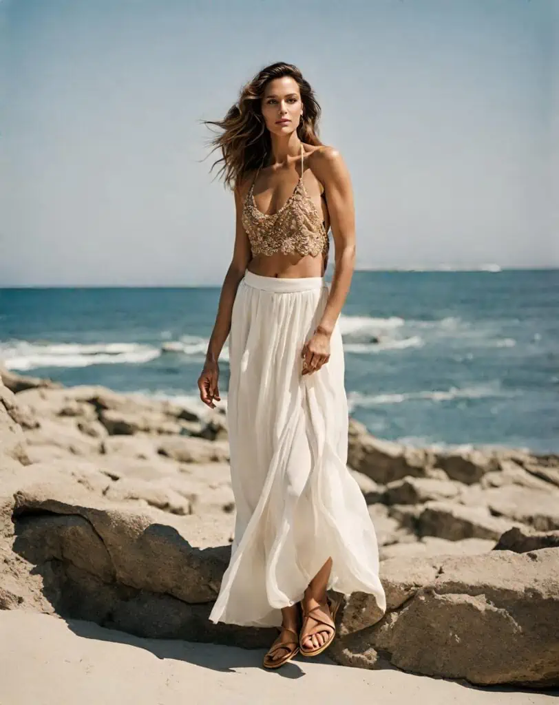 25 boho chic outfits-maxi skirt with tank top copy
