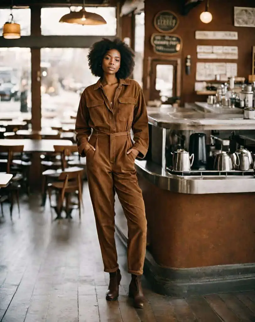 50 degree outfits- suede jumpsuit