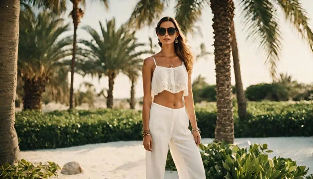 White linen pants and eyelet crop top