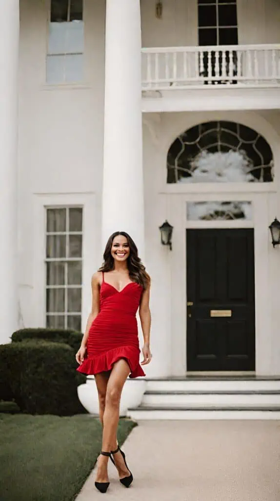 Bridal shower out red ruffled cami dress