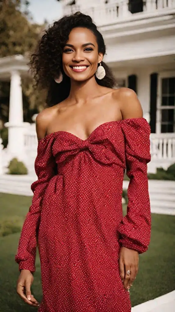 Bridal shower outfit off-the-shoulder long sleeve dress