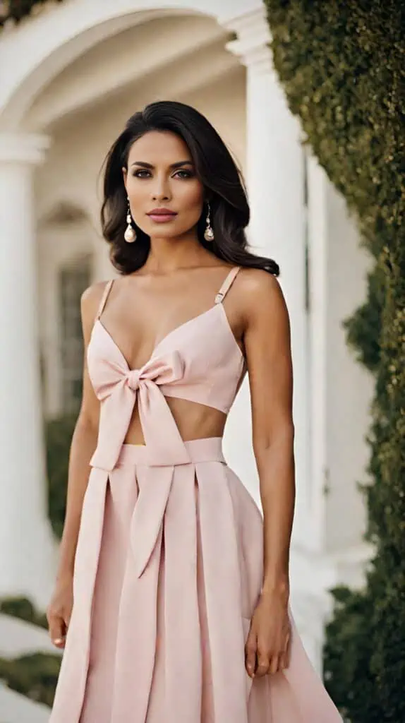 Bridal shower outfit set pleated skirt and bow top