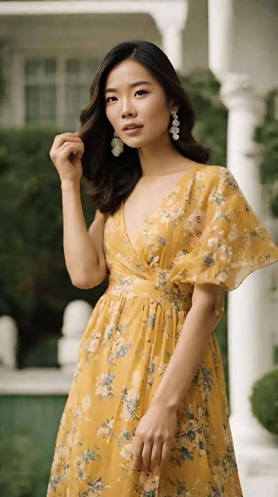 Bridal shower yellow floral dress