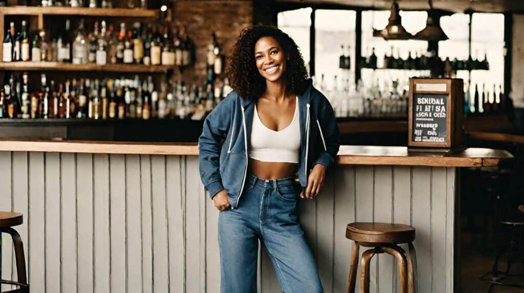 Casual date outfits- high waisted jeans, crop top, and cropped hoodie