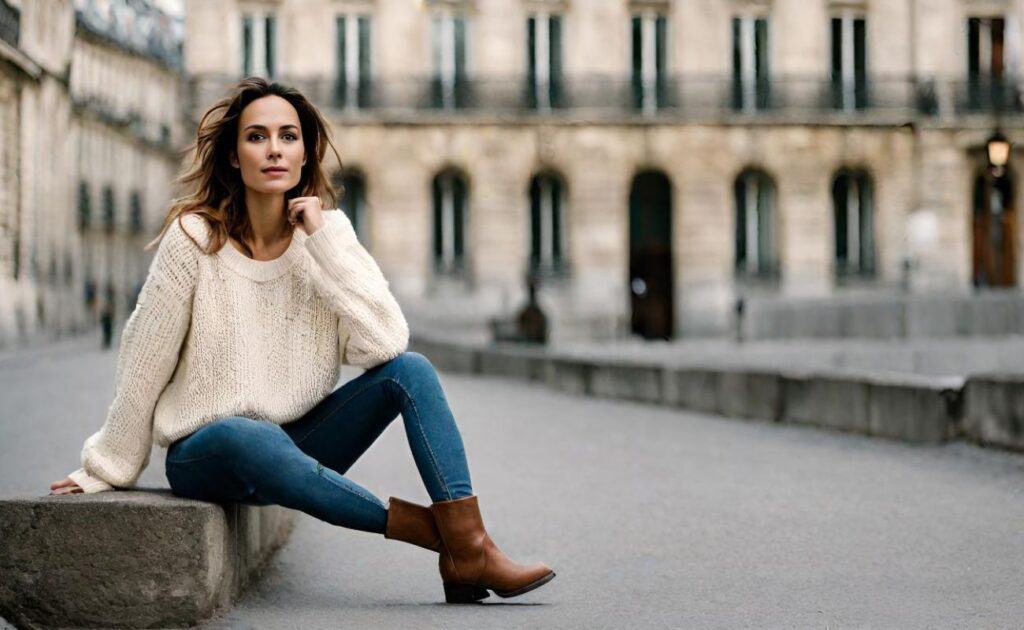 Casual date outfits- jeggings with pullover and boots