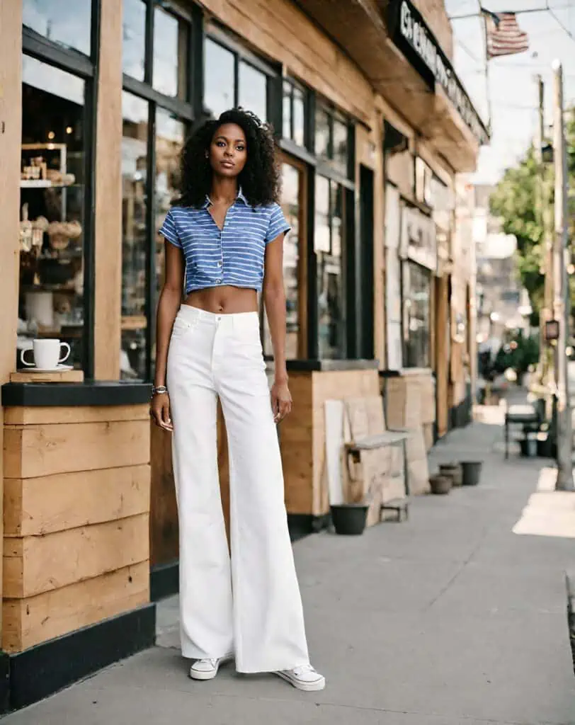 Casual date outfits- white jeans with cropped polo