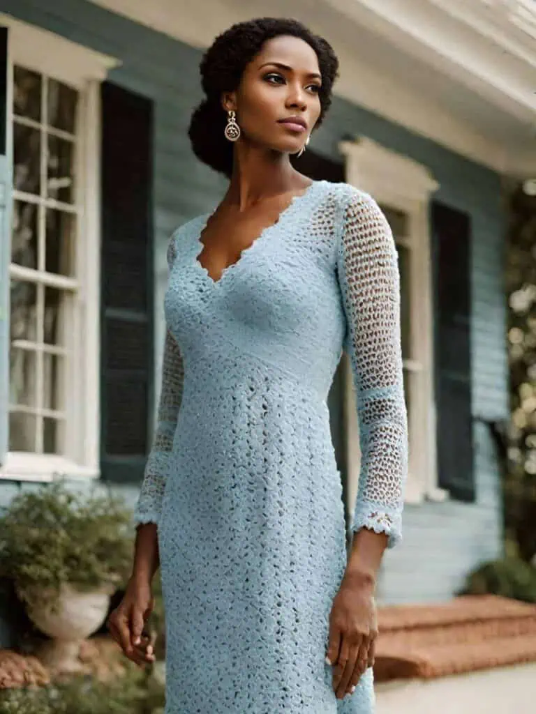 Chic Baby Shower Outfits-Blue Crochet Dress