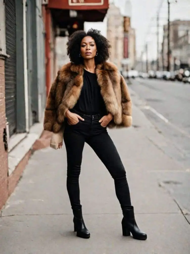 Chic Outfits for a Night Out Over 40-Faux Fur Jacket