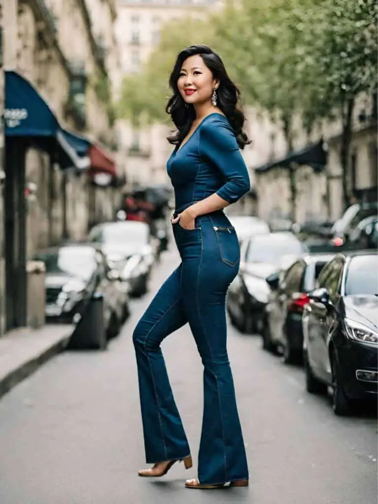 Chic Outfits for a Night Out Over 40-Flared Jeans