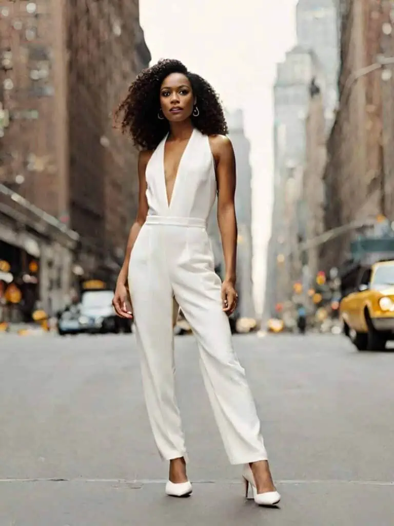 Chic Outfits for a Night Out Over 40-V-Neck Jumpsuit