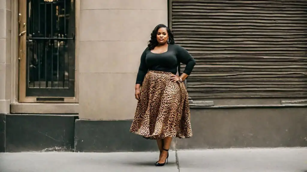 Dinner Date long leopard skirt with midlength black top