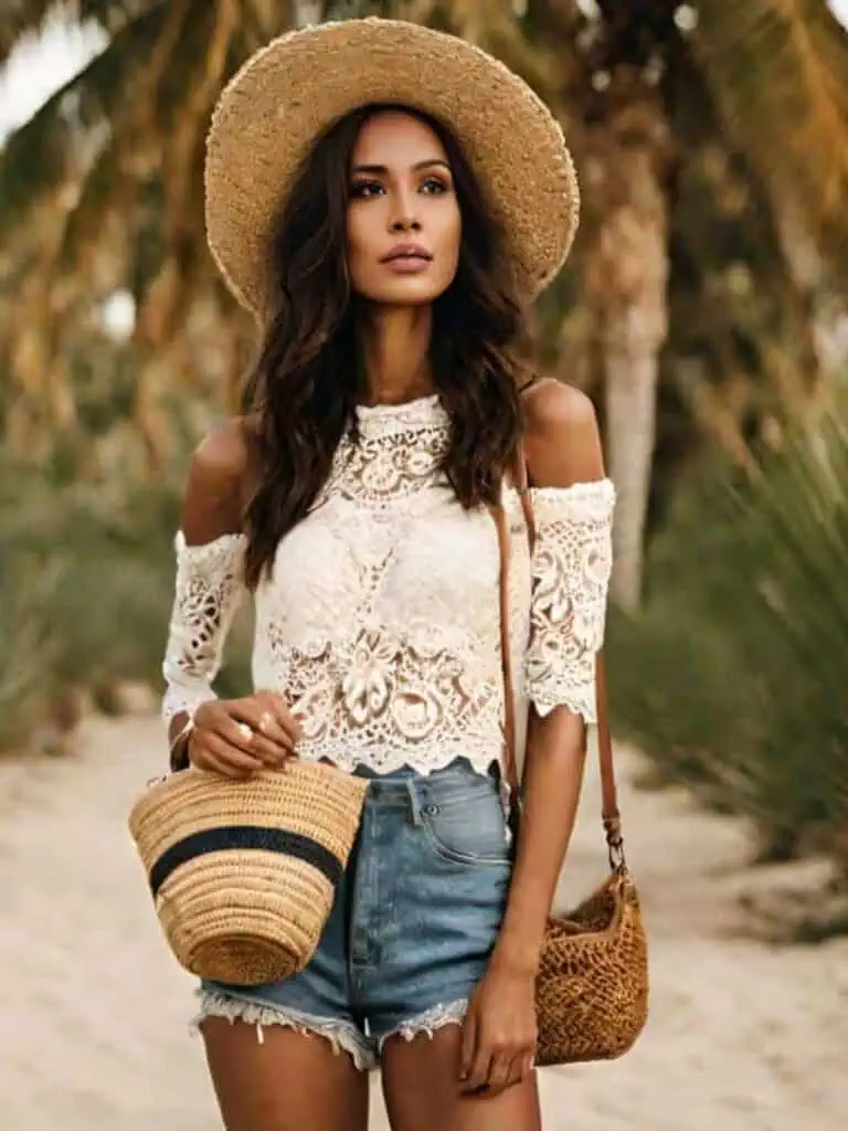 Easy & Stunning Beach Outfits-Denim shorts and crop top