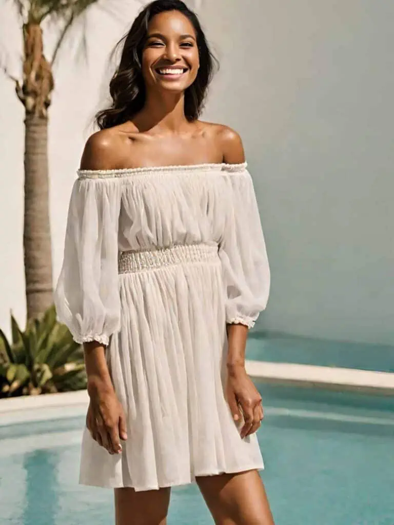 Easy & Stunning Beach Outfits-Off-the-shoulder mini dress