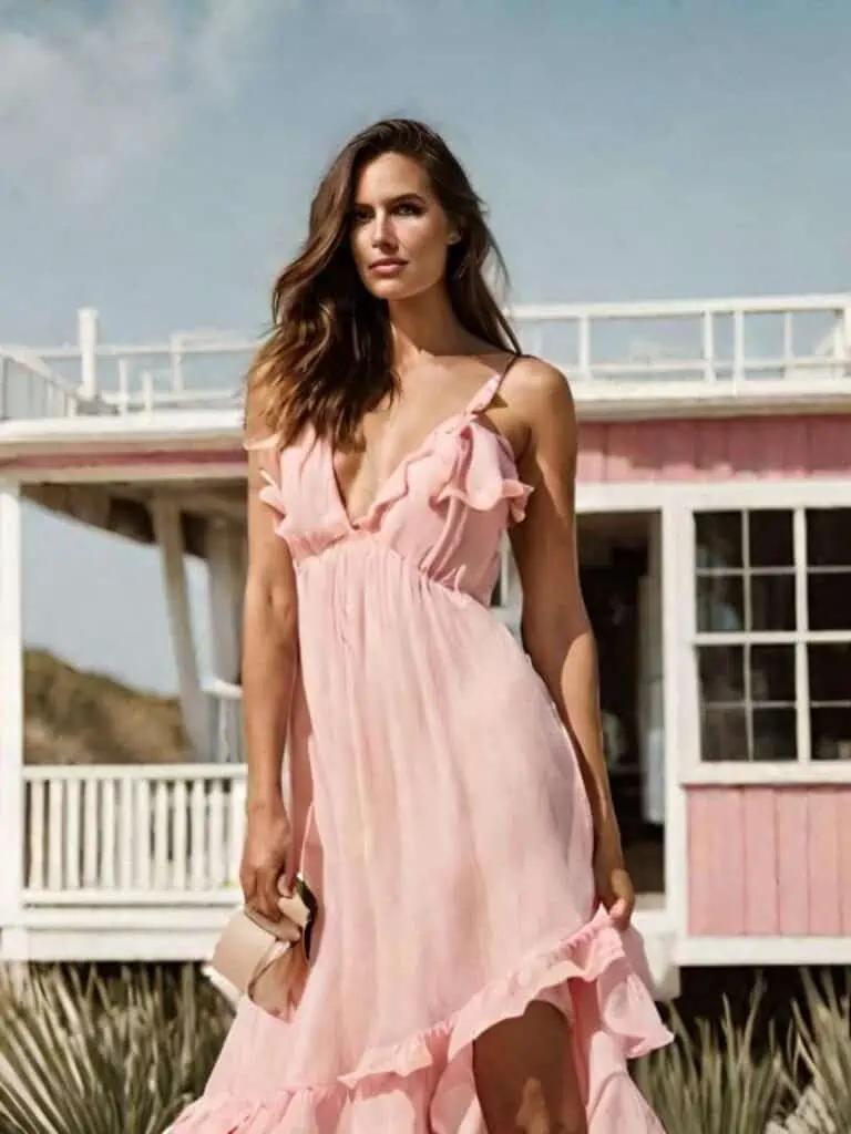 Easy & Stunning Beach Outfits-Pink ruffled dress