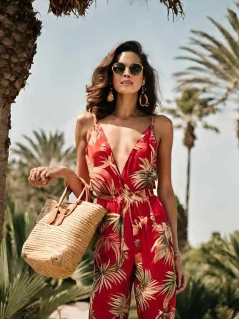 Easy & Stunning Beach Outfits-Tropical print jumpsuit