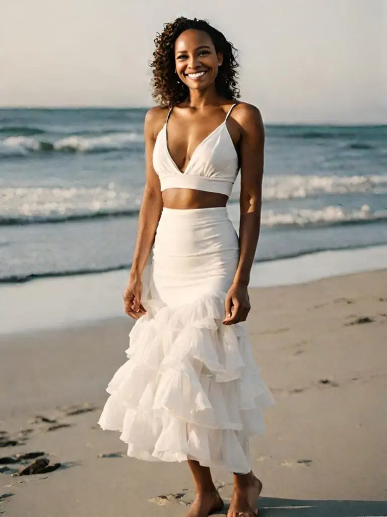 Easy & Stunning Beach Outfits-White ruffled skirt