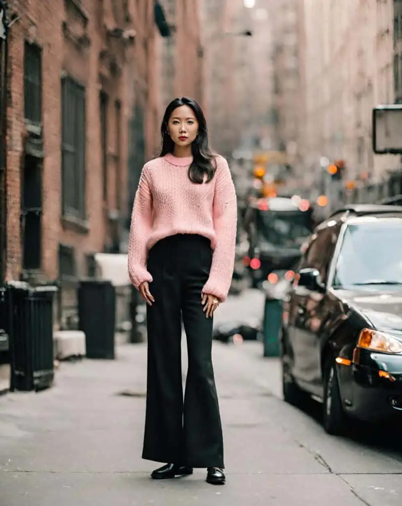 First date oufits wide-leg pants and knit sweater