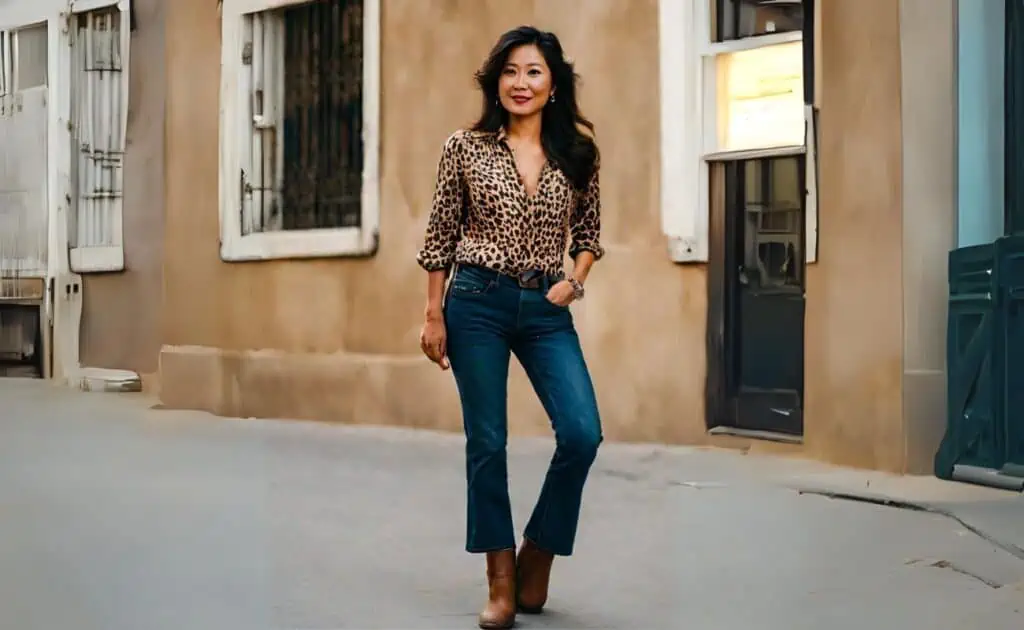 leopard print top with jeans