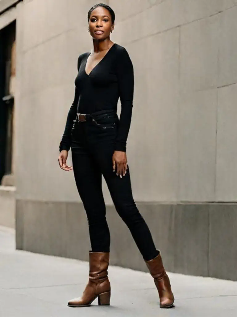 Skinny jeans outfits- with v-neck bodysuit