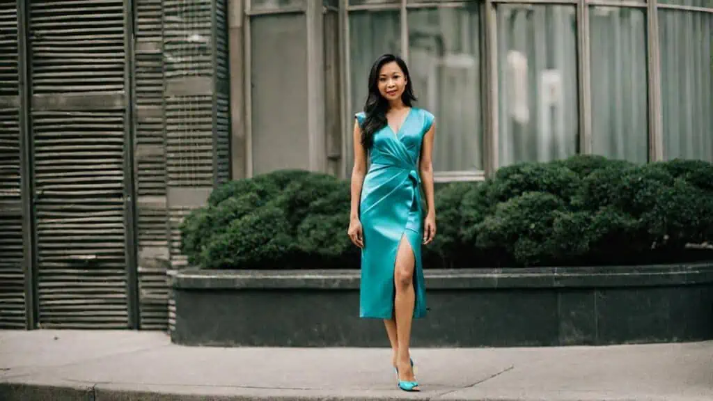 Turquoise outfit satin dress